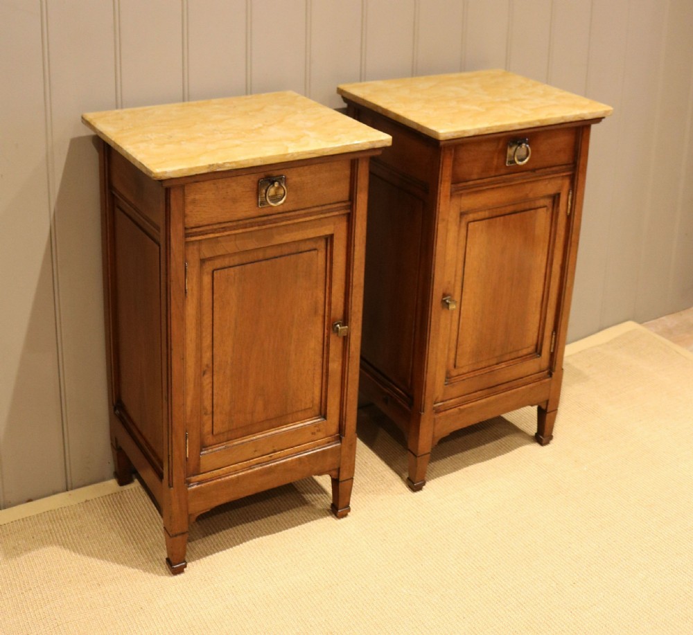 Pair Of French Walnut Marble Top Bedside Cabinets View III