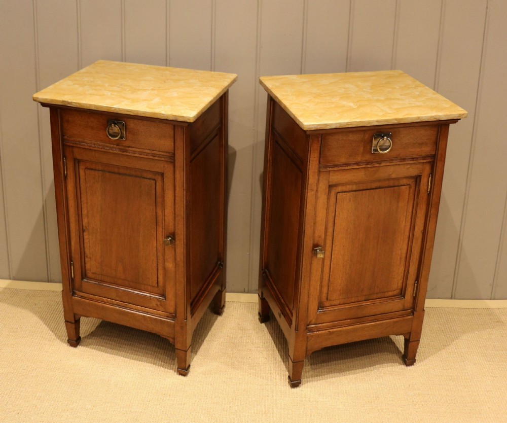 Pair Of French Walnut Marble Top Bedside Cabinets View IV