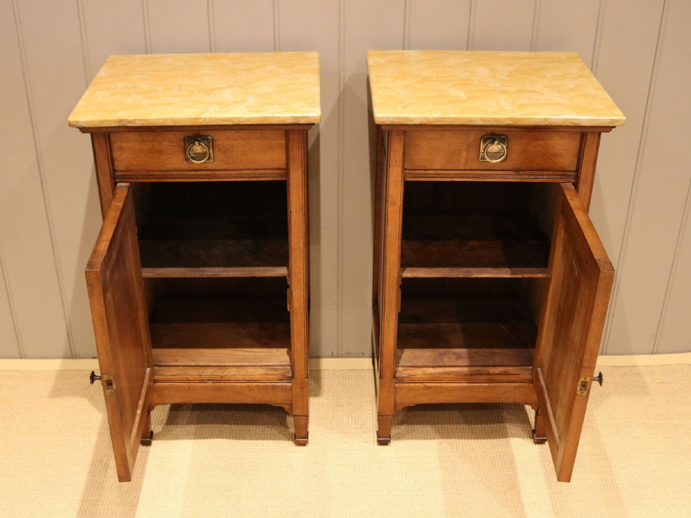 Pair Of French Walnut Marble Top Bedside Cabinets View V