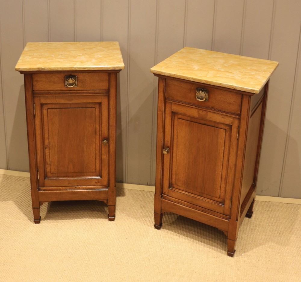 Pair Of French Walnut Marble Top Bedside Cabinets View VI