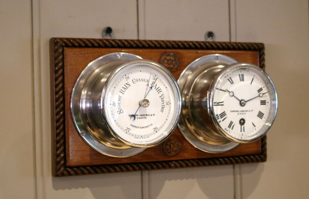 Pair Of Nickel Plated Ships Clock & Barometer View III