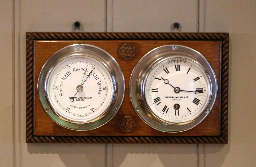 Pair Of Nickel Plated Ships Clock & Barometer View IV
