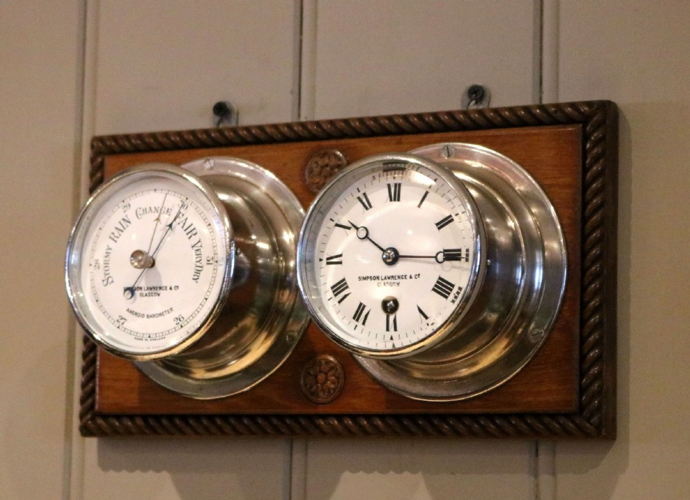 Pair Of Nickel Plated Ships Clock & Barometer View V