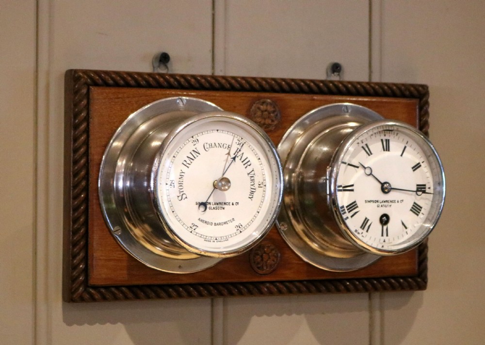 Pair Of Nickel Plated Ships Clock & Barometer View VI