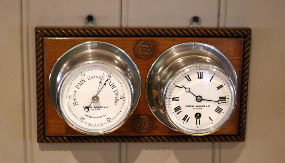 Pair Of Nickel Plated Ships Clock & Barometer View VII