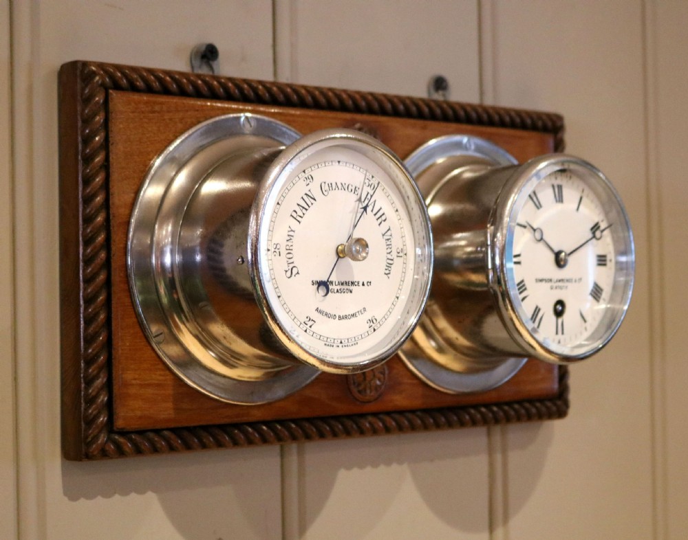 Pair Of Nickel Plated Ships Clock & Barometer View VIII