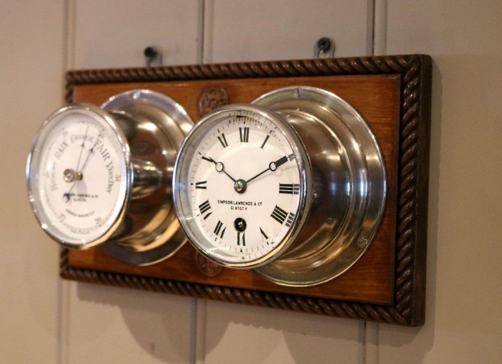Pair Of Nickel Plated Ships Clock & Barometer View IX
