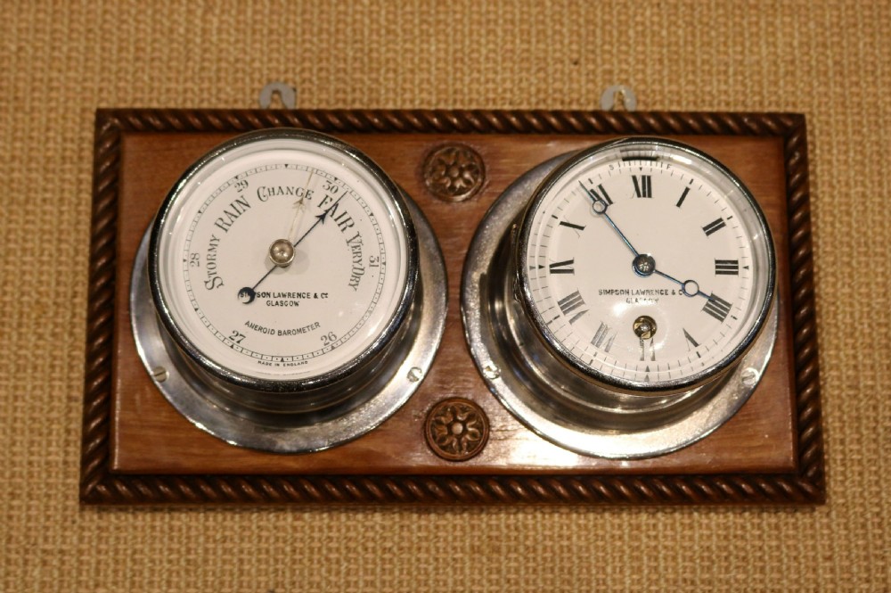 Pair Of Nickel Plated Ships Clock & Barometer View X