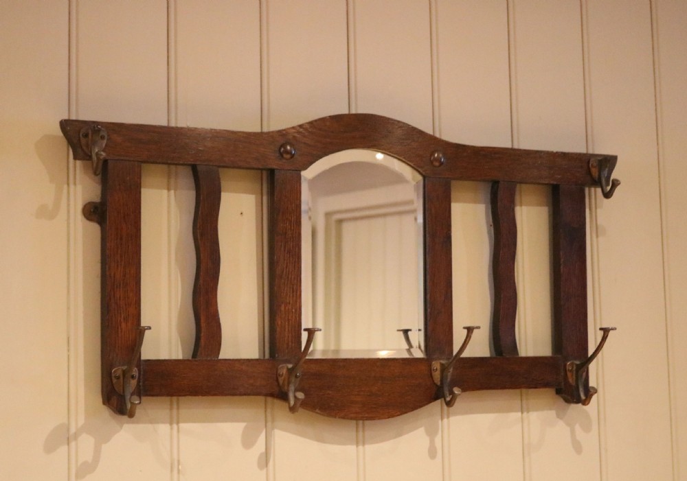 Oak Mirrored Coat Hooks