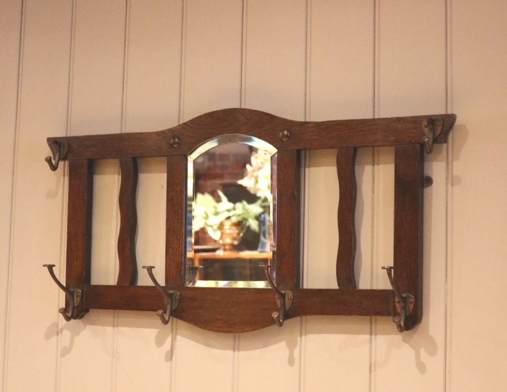 Oak Mirrored Coat Hooks View V