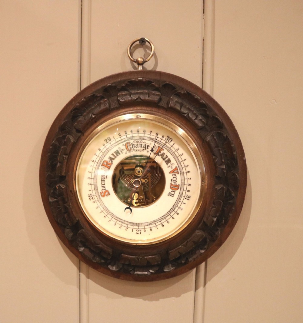 Carved Beechwood Aneroid Barometer