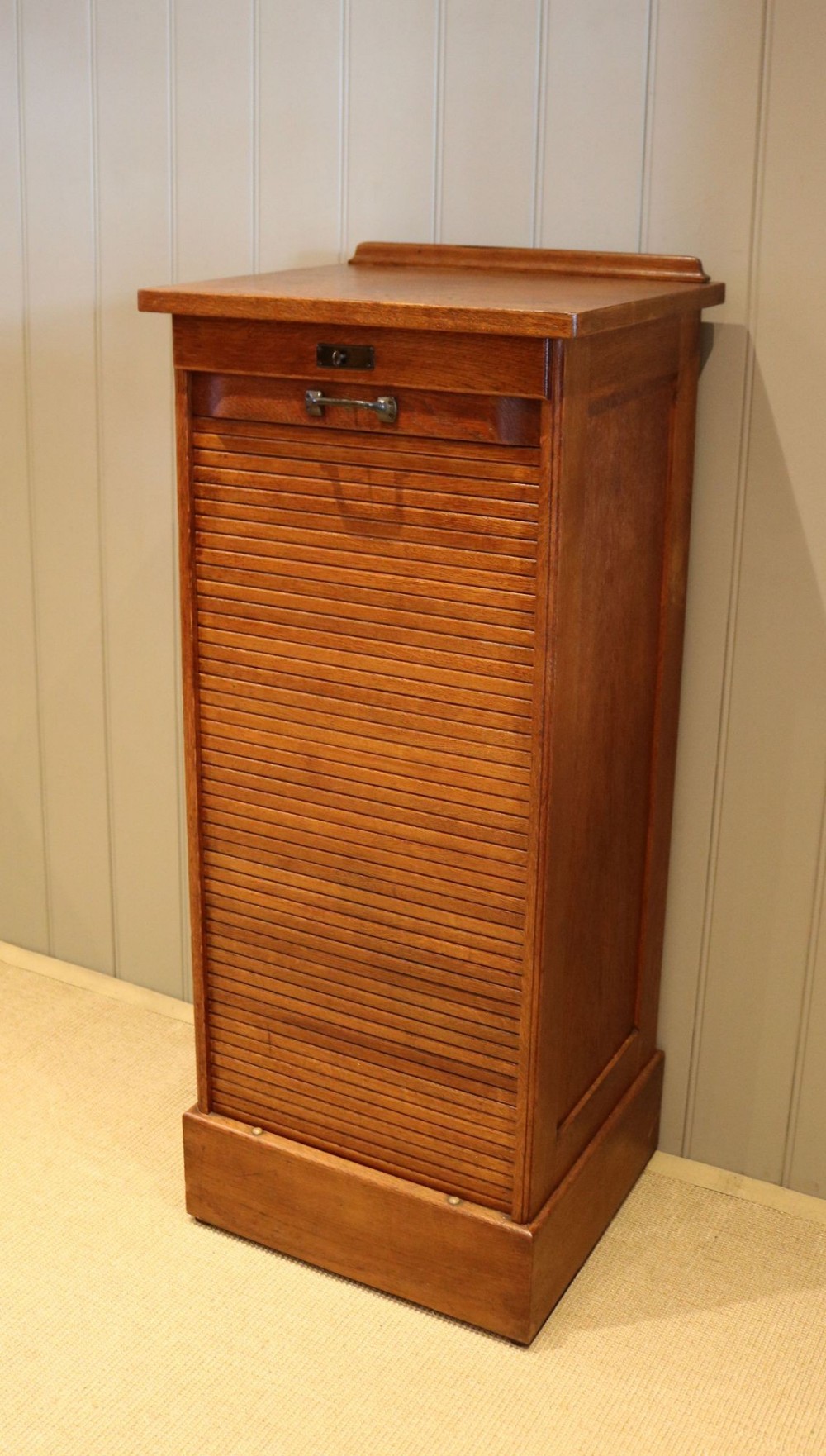 Oak Tambour Front Filing Cabinet