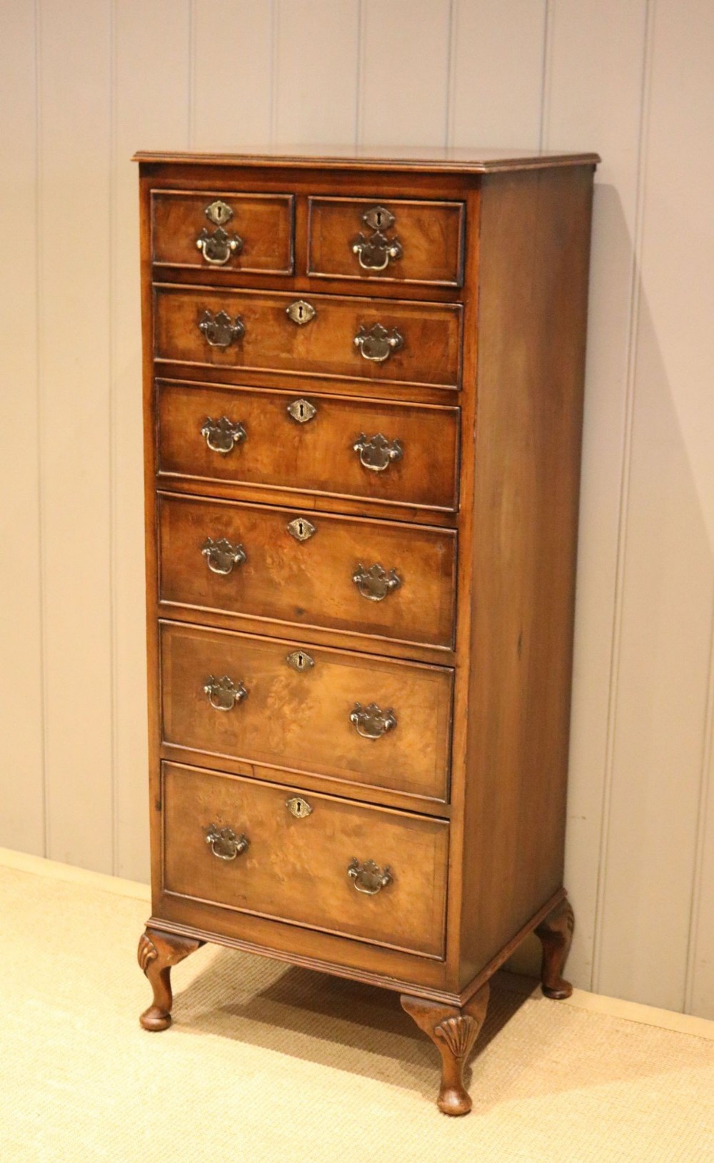 Tall Burr Walnut Chest Of Drawers