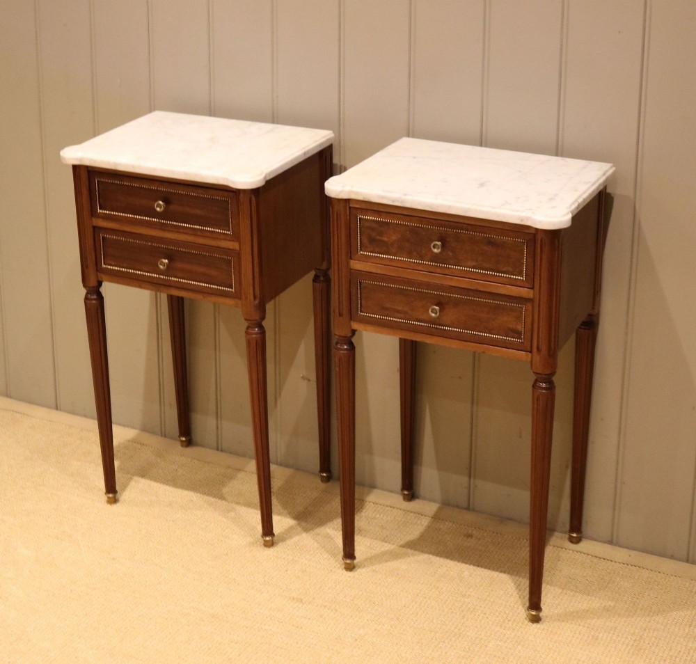 Pair Of French Marble Top Bedroom Cabinets