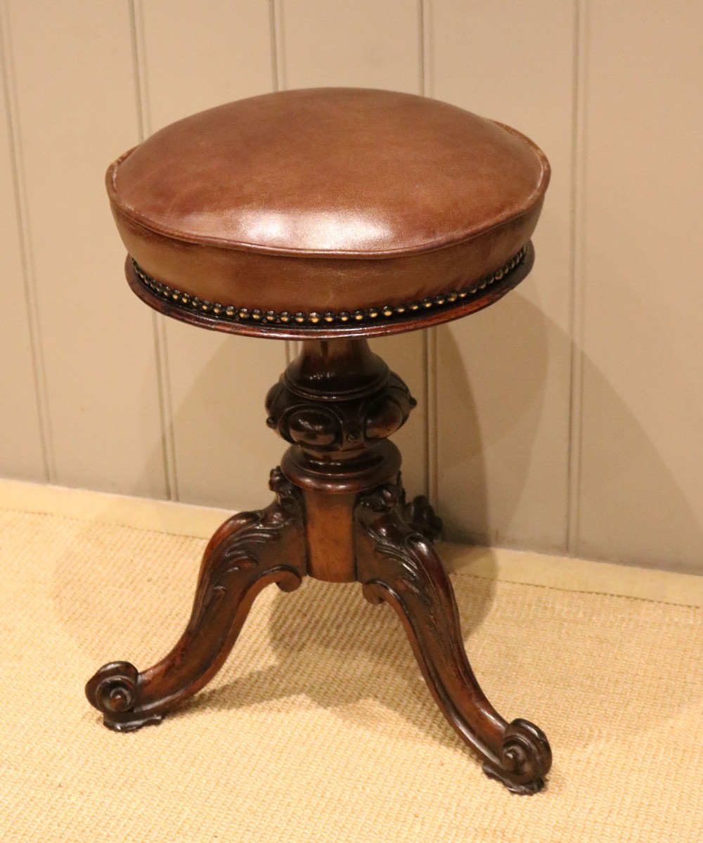 19th Century Leather Top Piano Stool View X