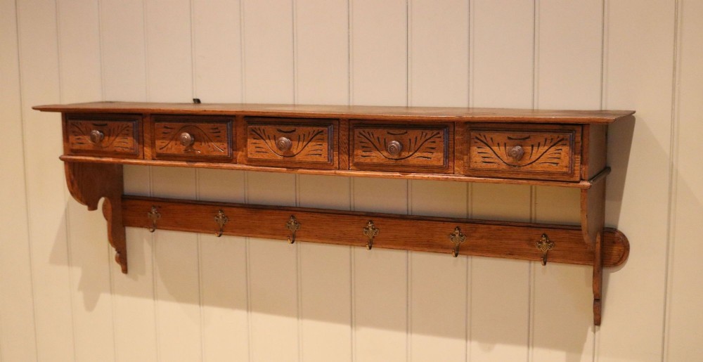 French Oak Wall Shelves With Drawers