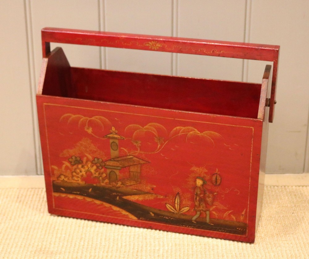 Red Lacquered Chinoiserie Magazine Rack