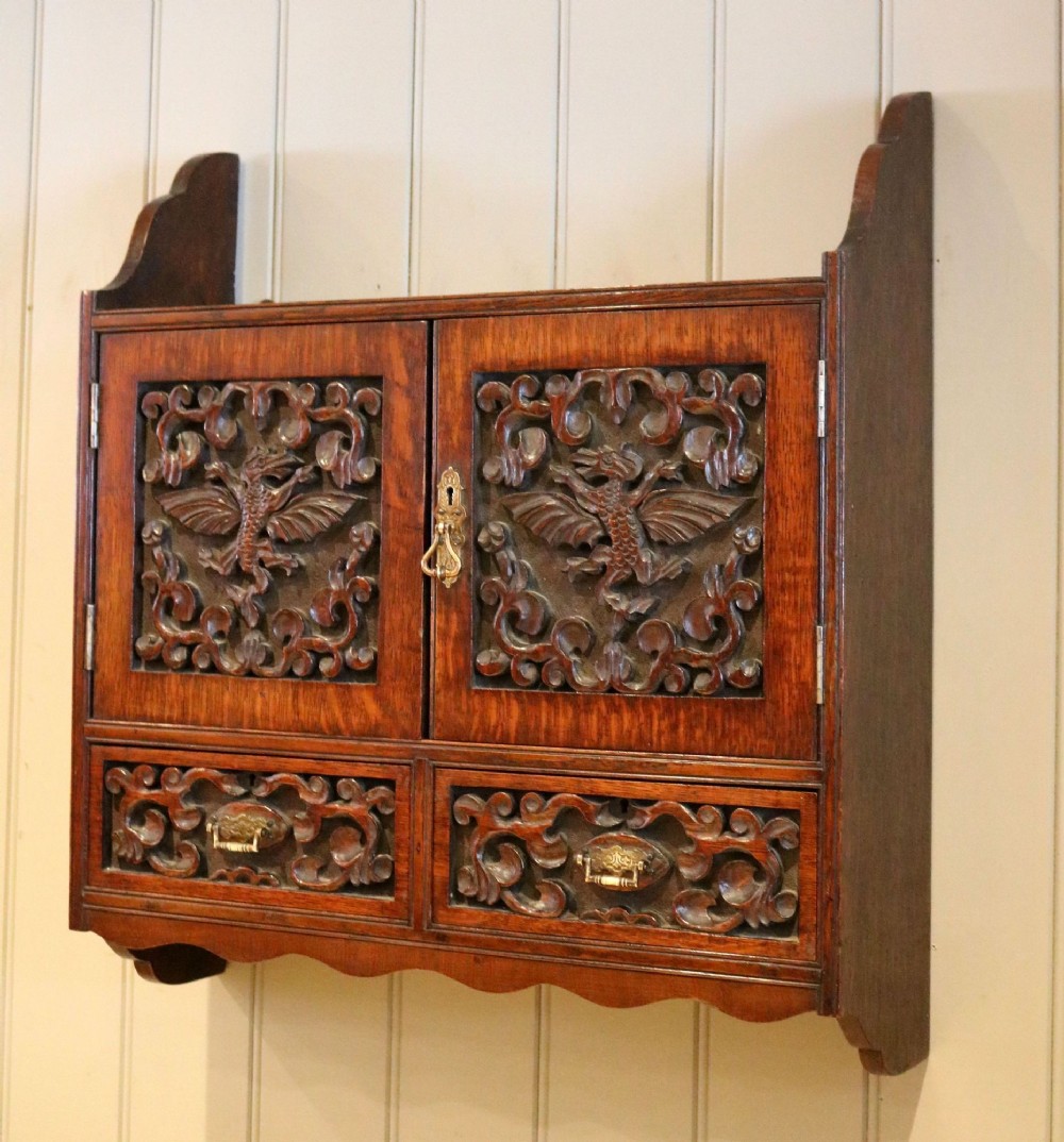 Victorian Carved Oak Wall Cabinet