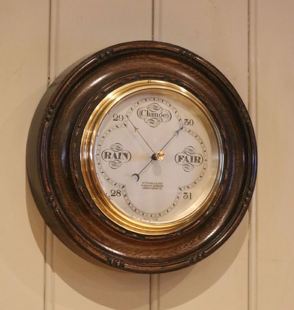 Oak Circular Aneroid Barometer