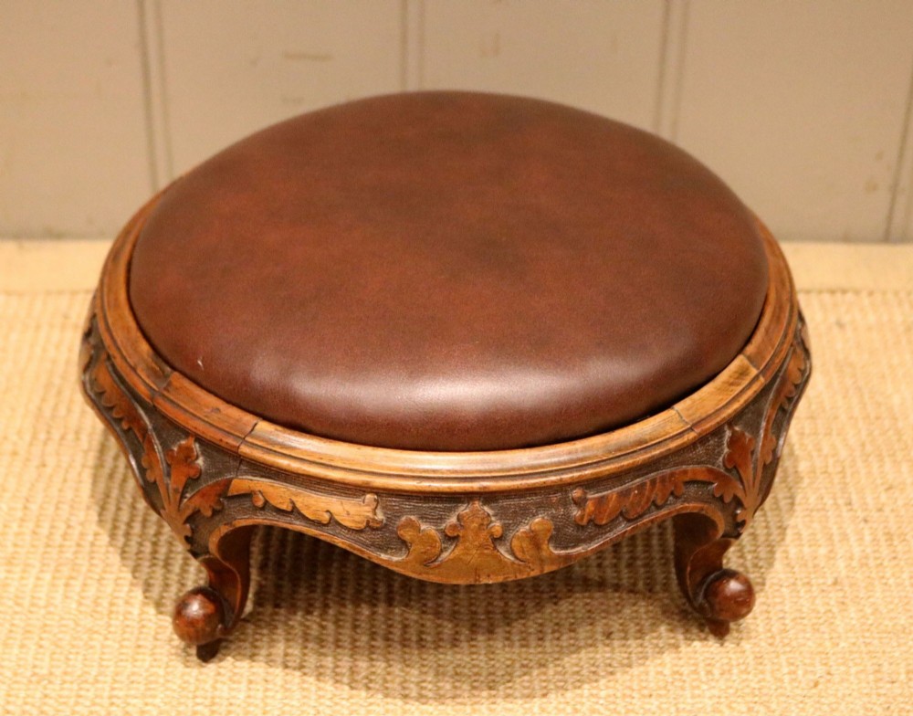 Victorian Carved Walnut Foot Stool