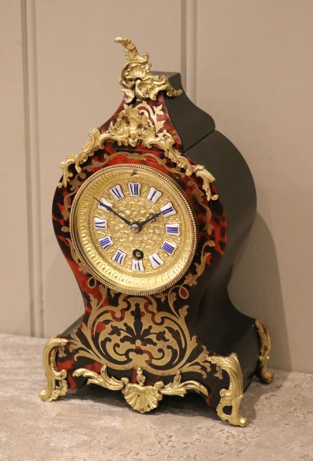 Tortoiseshell & Brass Mantel Clock