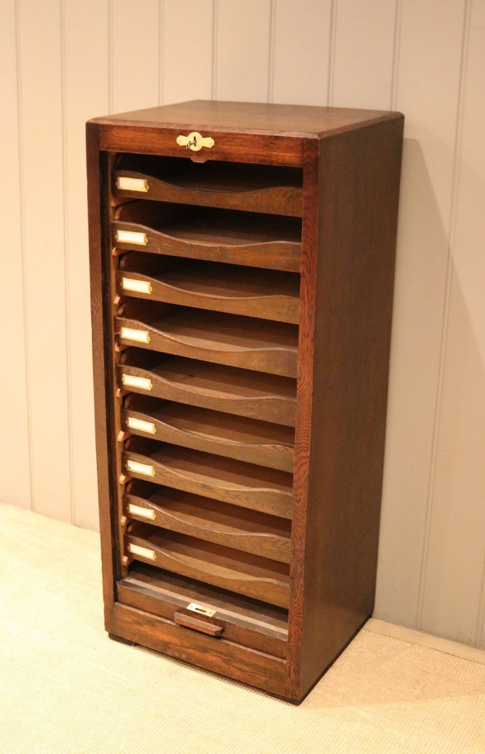Dark Oak Tambour Front Filing Cabinet
