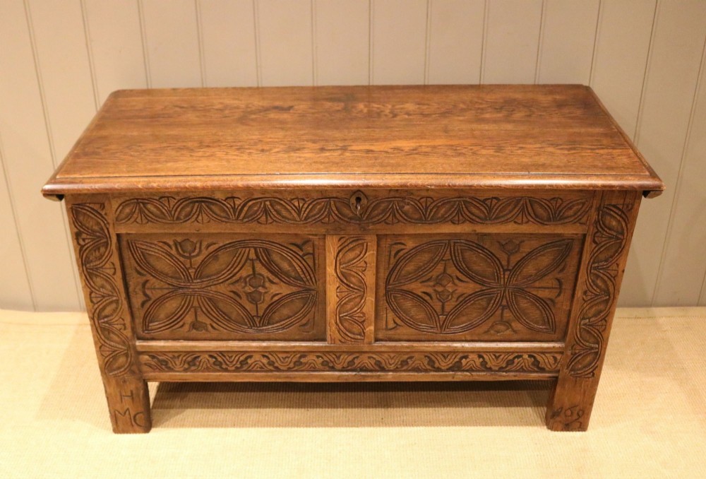 Late 17 th Century Carved Oak Coffer