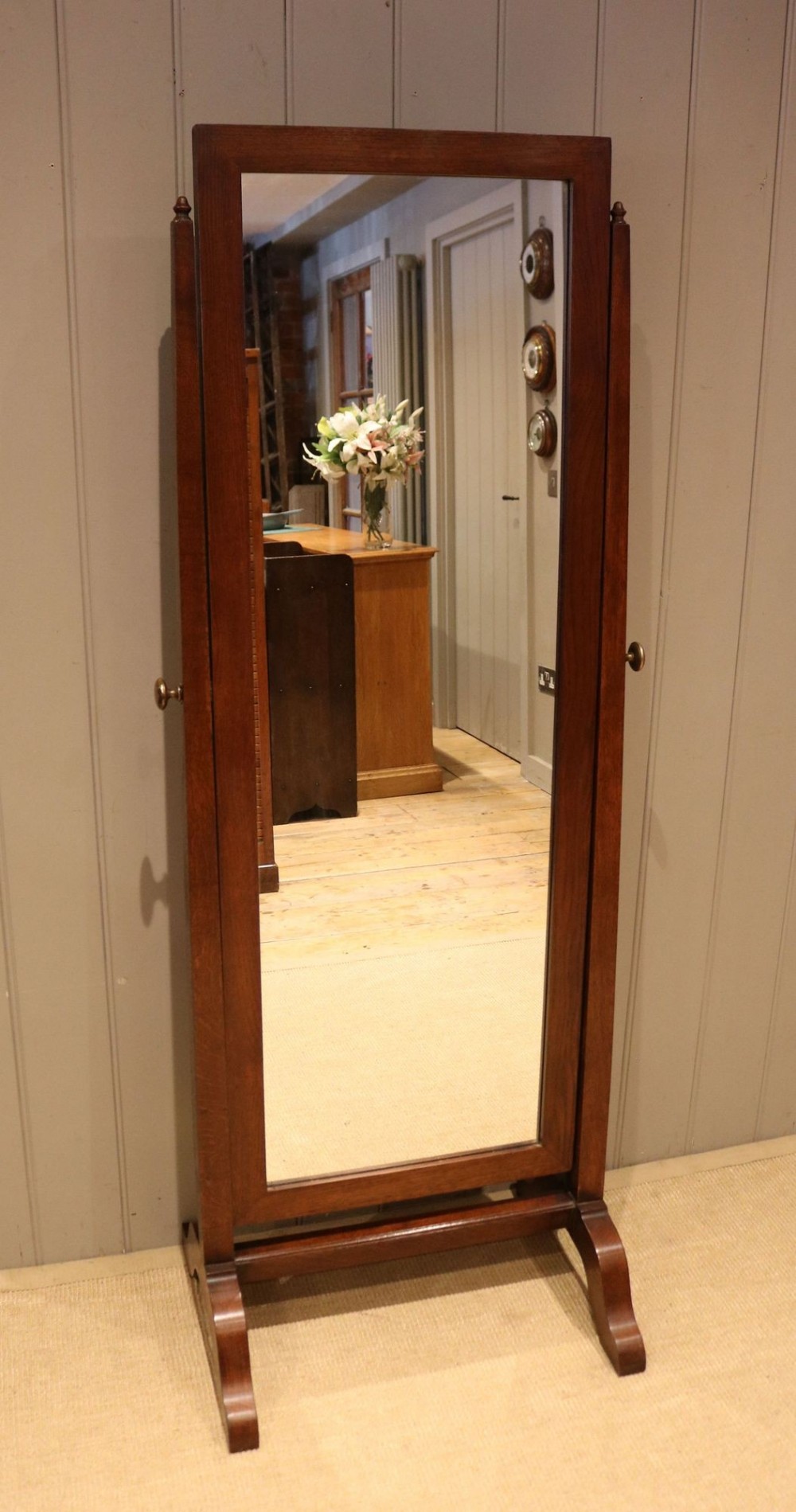 Substantial Oak Cheval Mirror