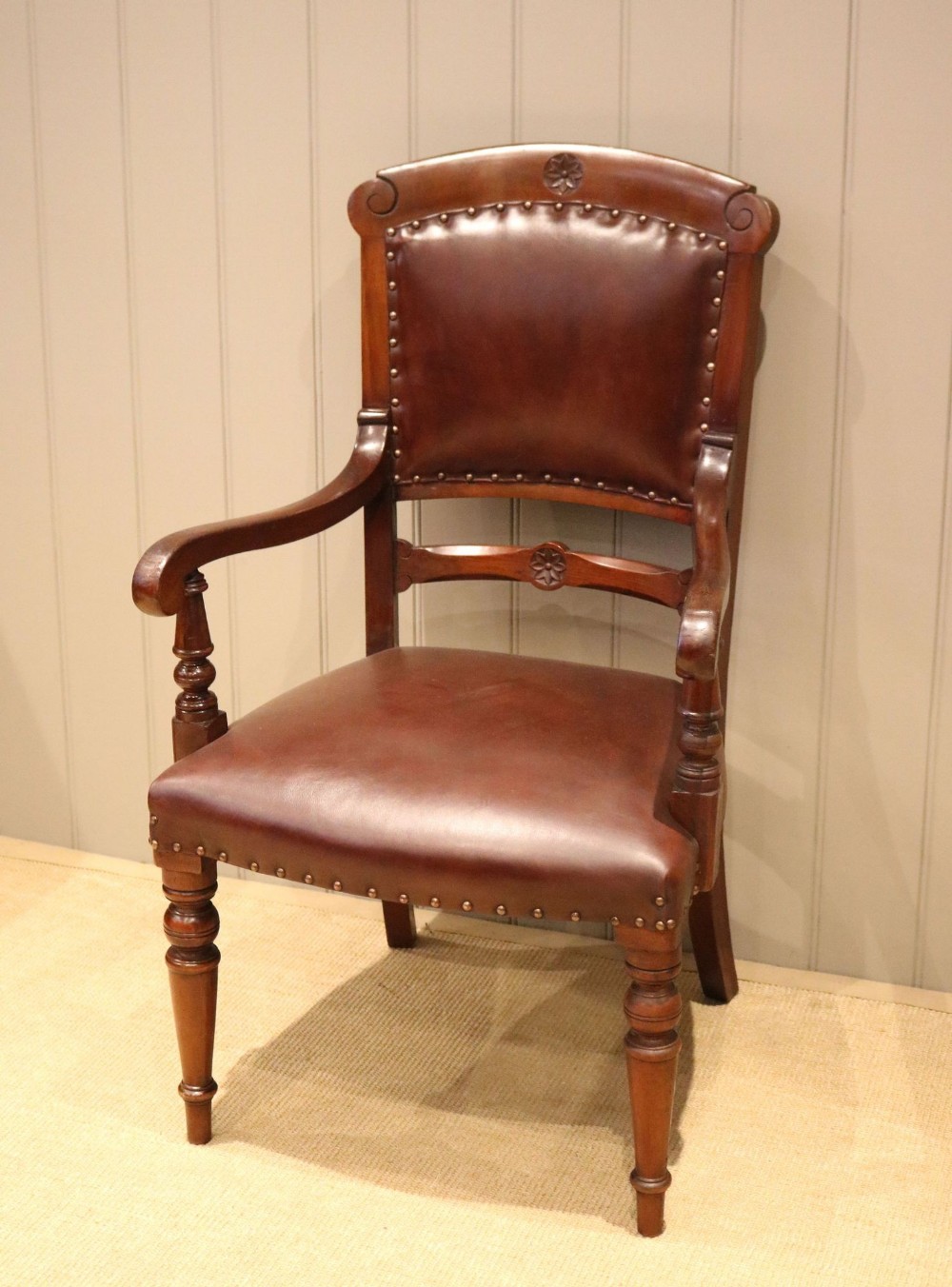 Edwardian Walnut & Leather Armchair
