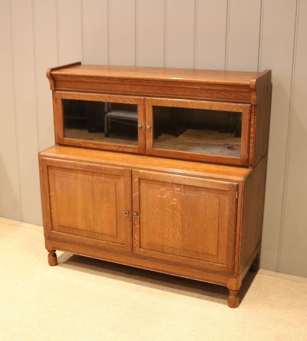 Golden Oak Two Tier Cabinet Bookcase
