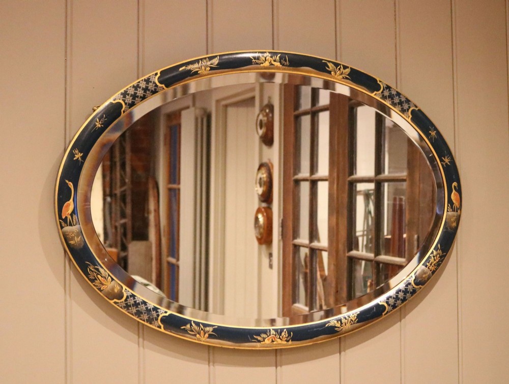 Blue Oval Chinoiserie Wall Mirror