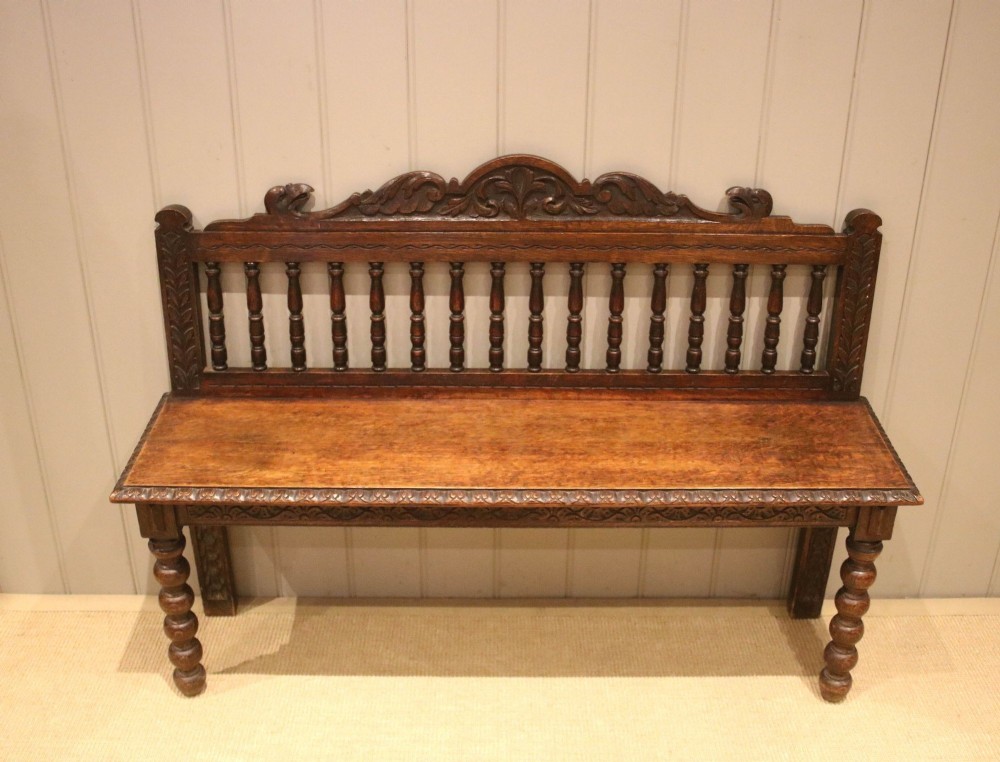 Victorian Carved Oak Bench