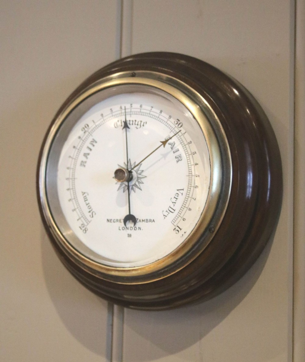 Circular Mahogany Framed Aneroid Barometer