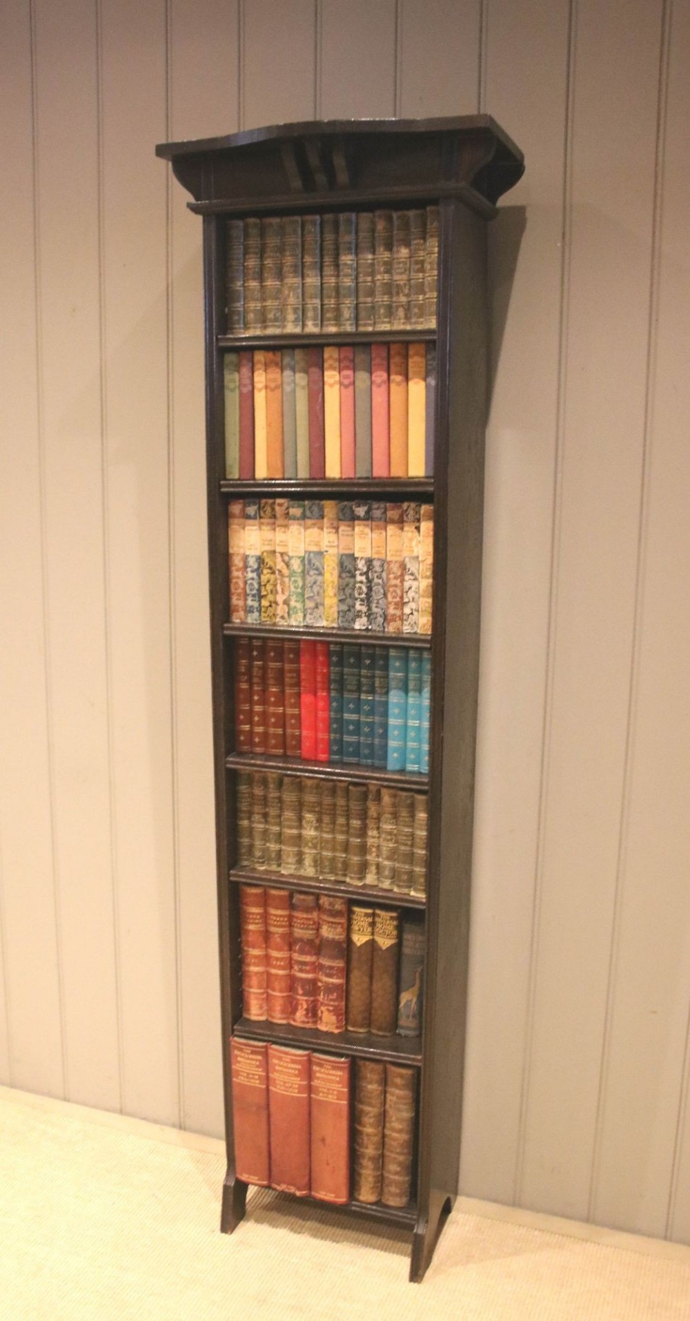 Tall Slim Dark Oak Open Bookcase