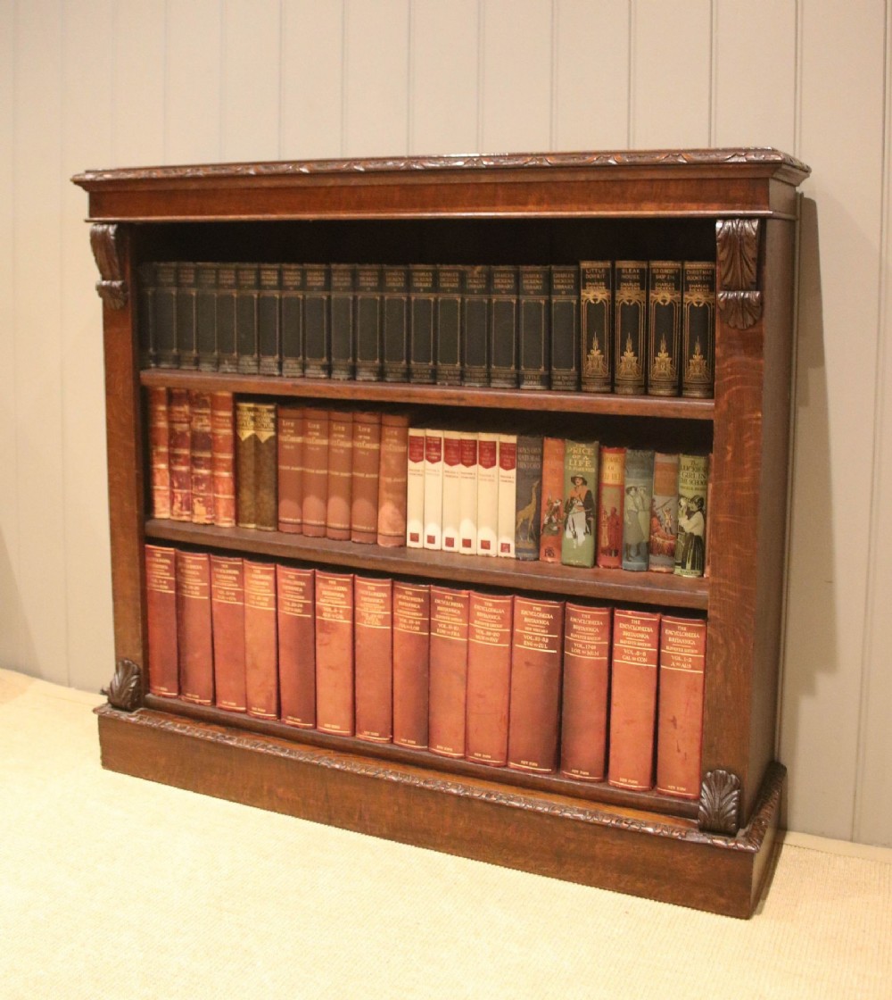 Large Victorian Carved Oak Open Bookcase