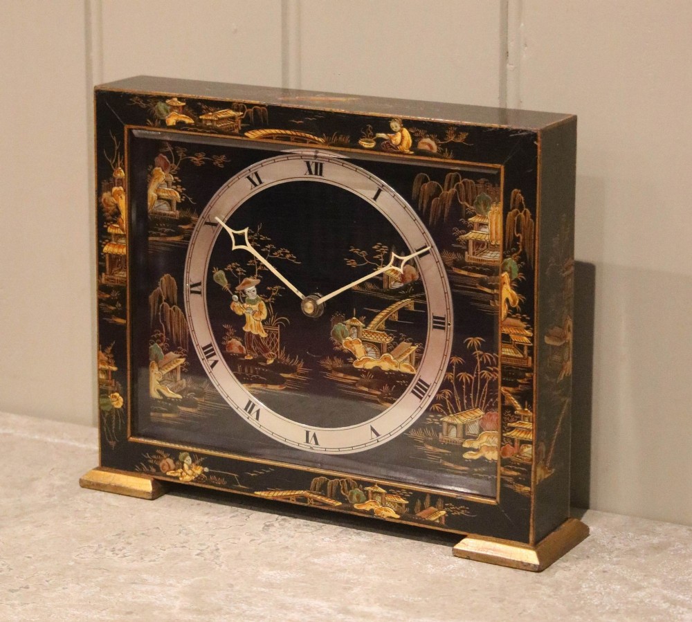 Black Chinoiserie Mantel Clock