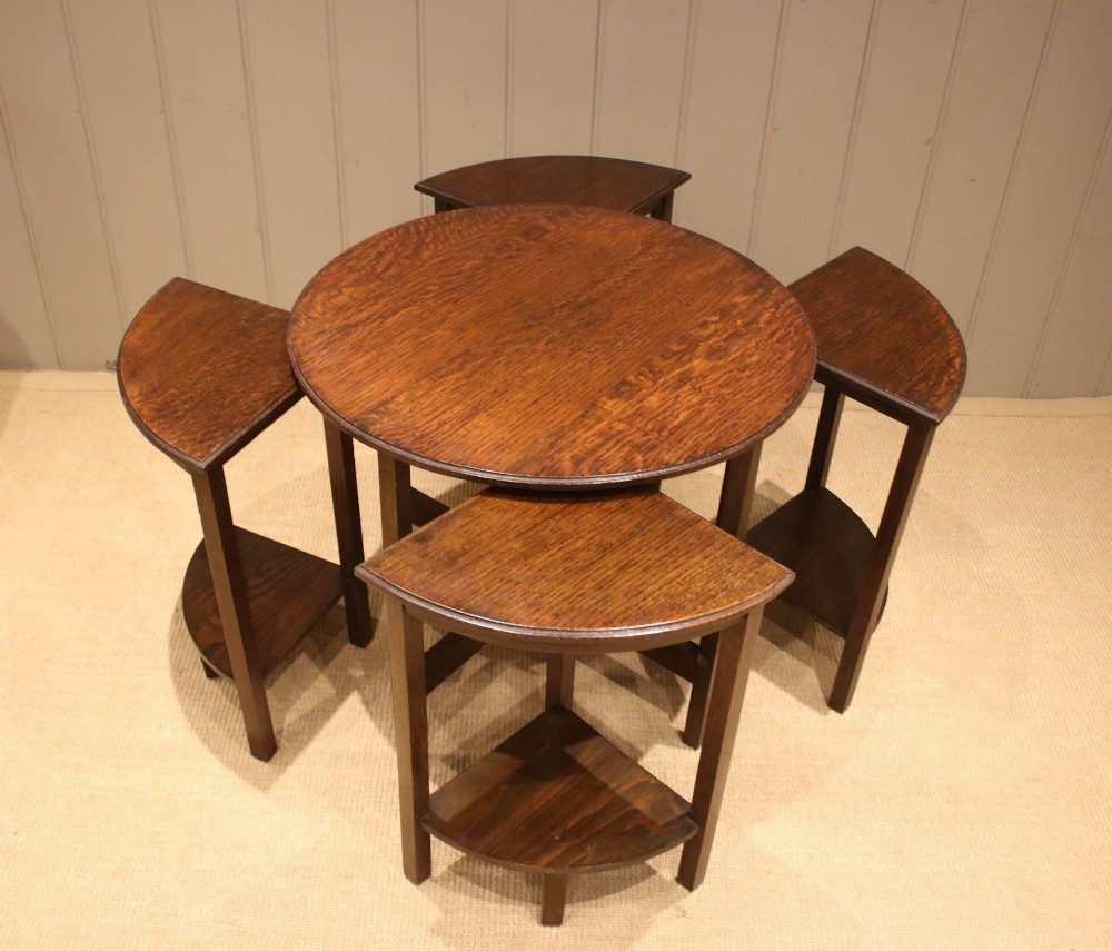 Unusual Oak Nest Of Five Tables