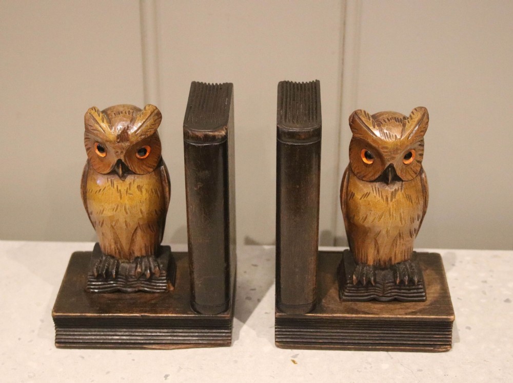 Pair Of Carved Owl Bookends