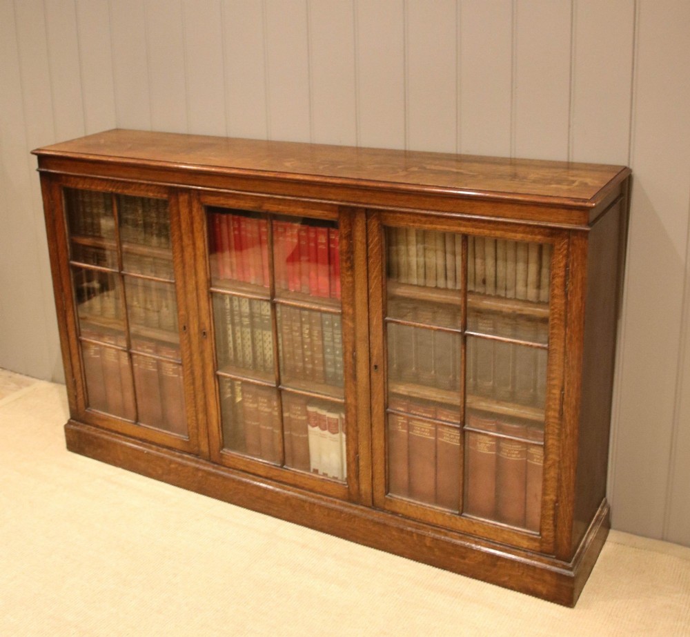 Three Section Oak Glazed Bookcase