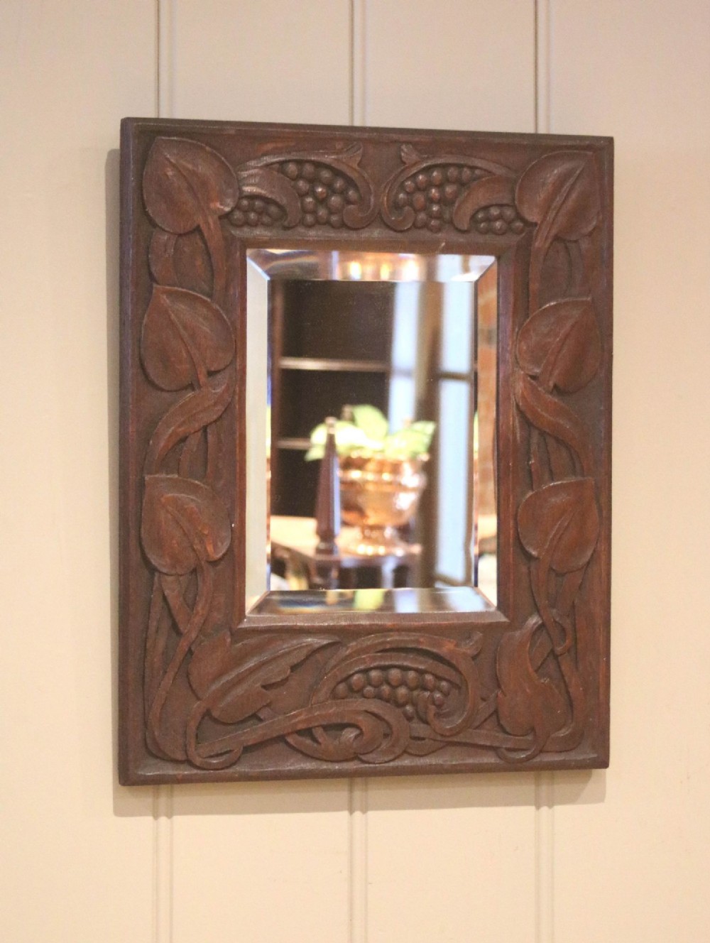 Arts & Crafts Carved Oak Wall Mirror