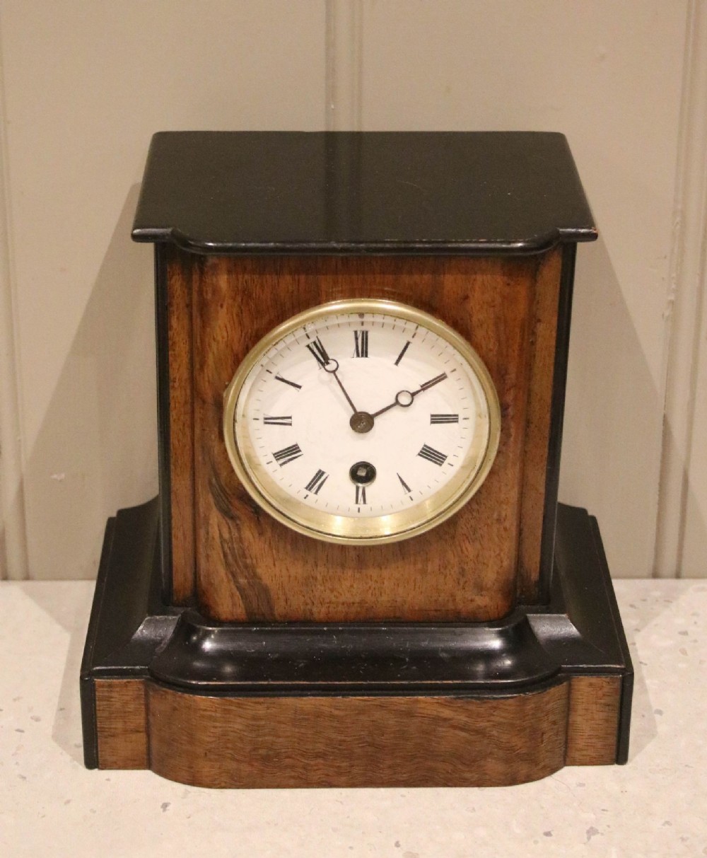 Small Walnut & Ebonised Timepiece Mantel Clock