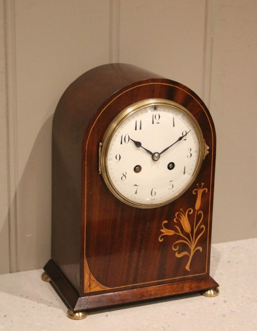 Unusual Mahogany & Inlay Art Nouveau Mantel Clock