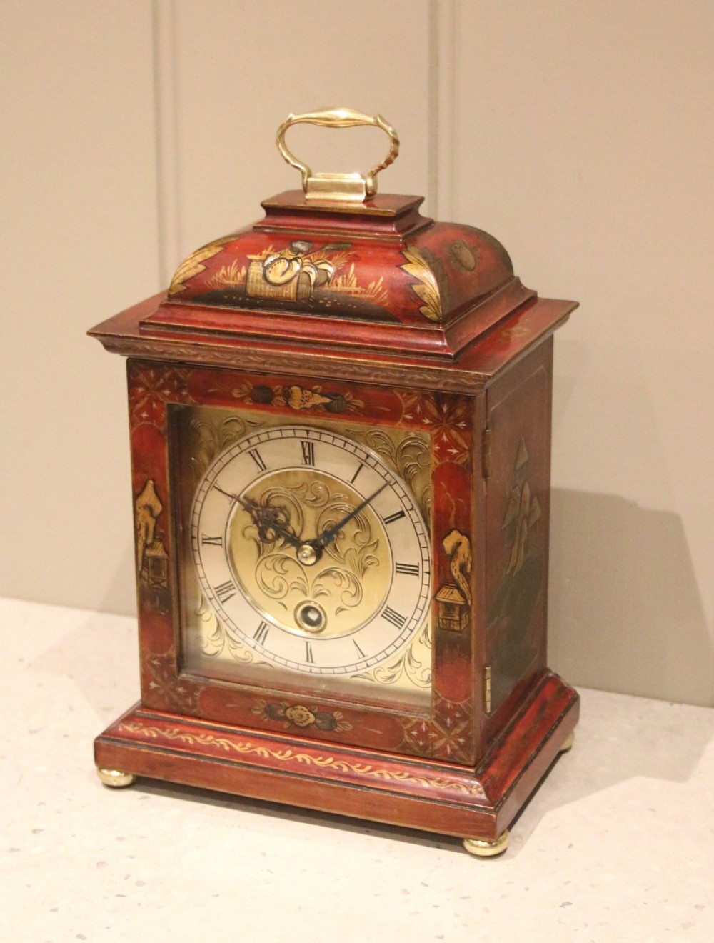 Small Red Chinoiserie Bracket Clock