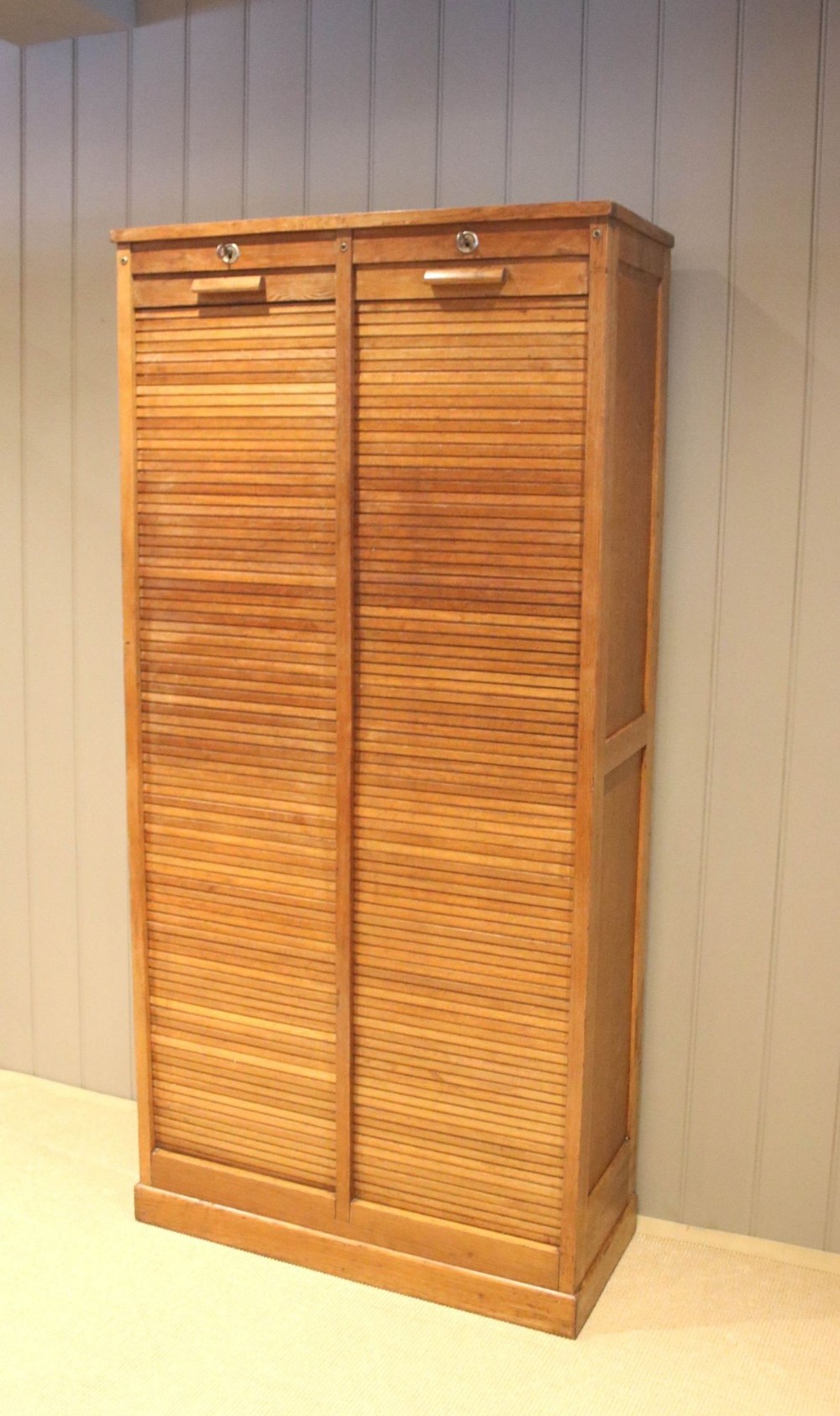 French Oak Double Tambour Front Filing Cabinet