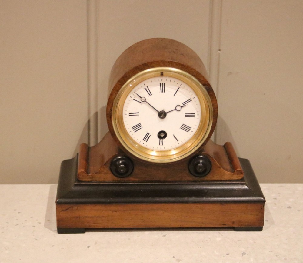 Small Walnut Drumhead Mantel Clock