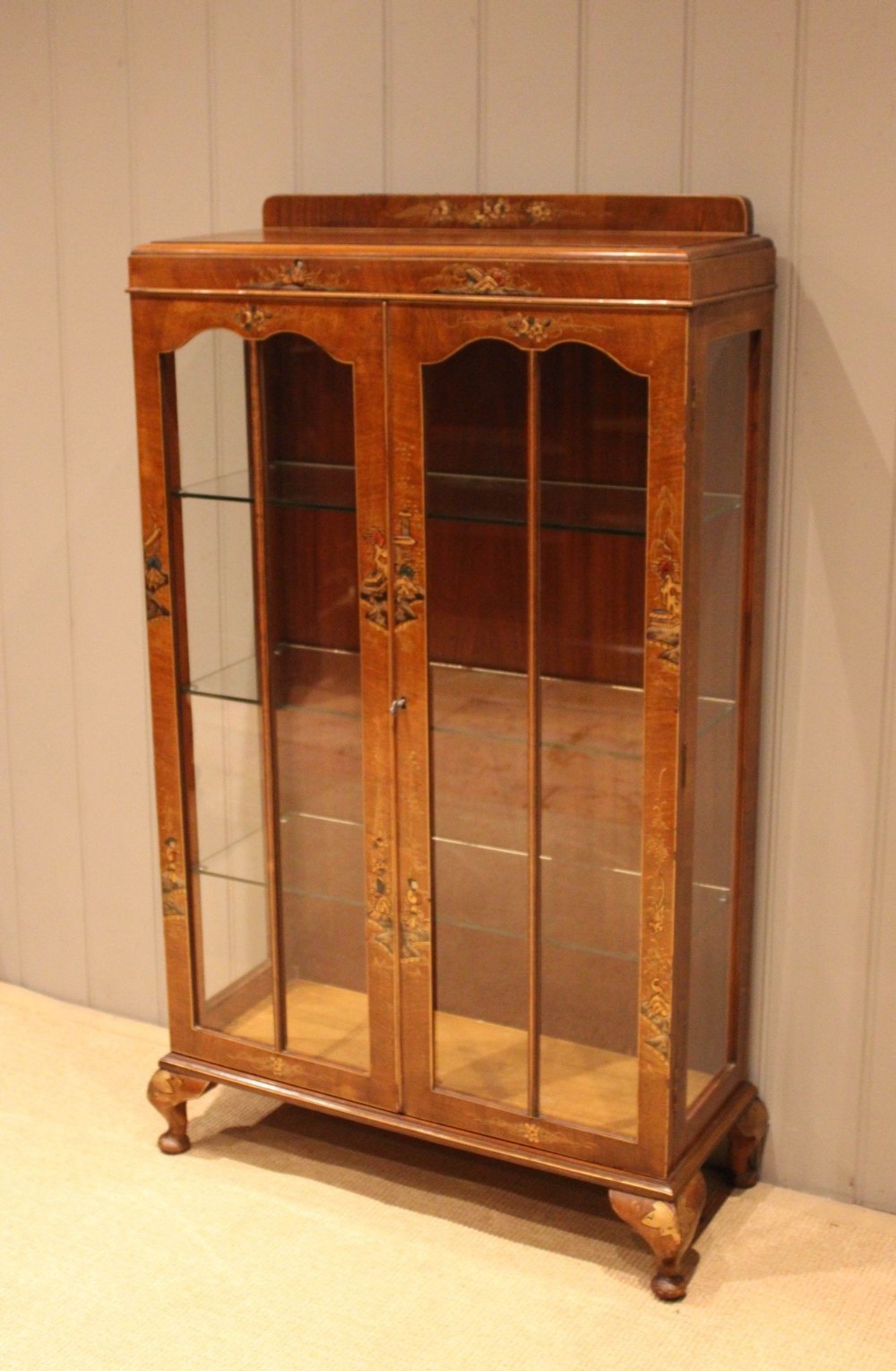 Walnut Chinoiserie Display Cabinet