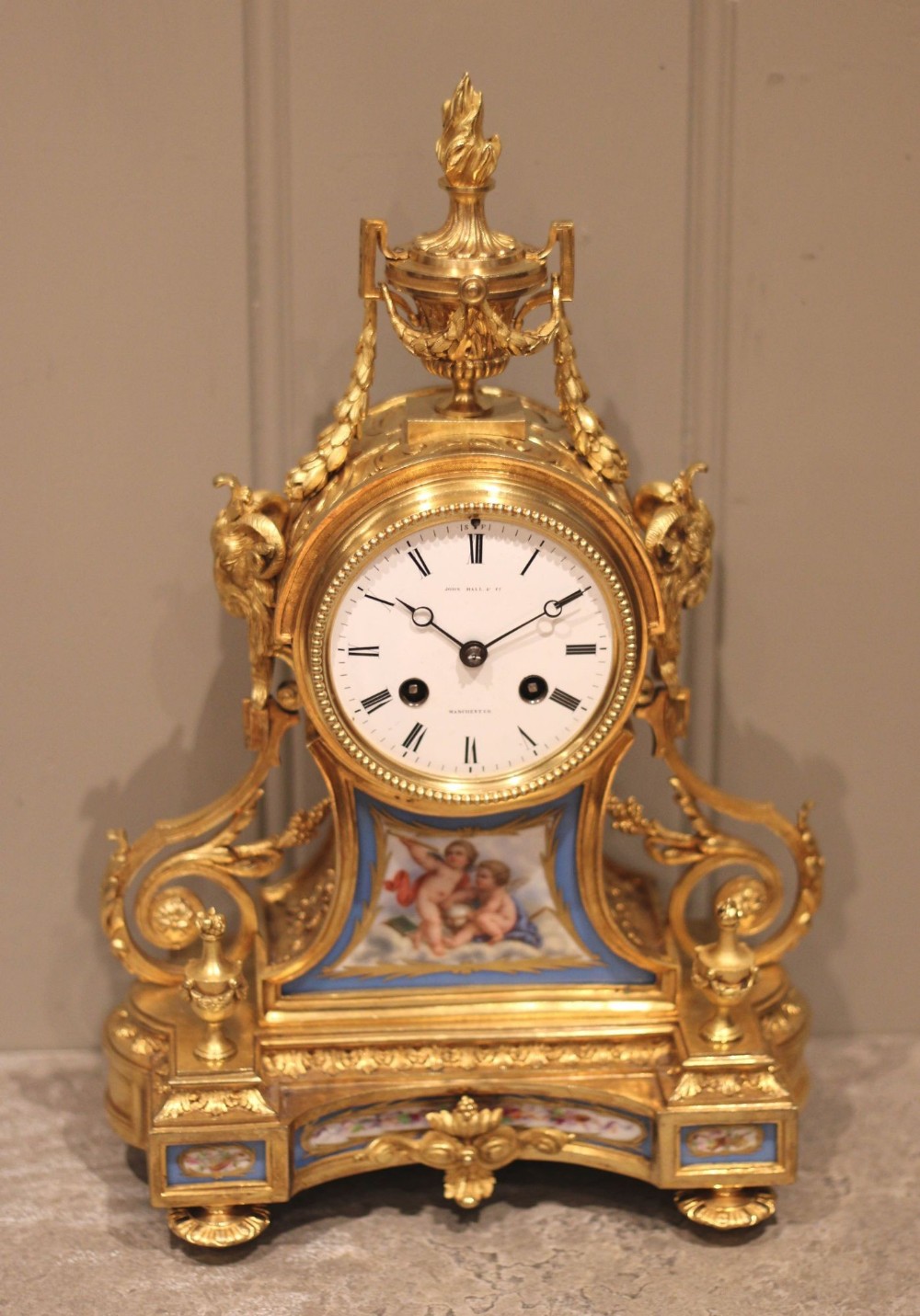 French Ormolu & Porcelain Panel Mantel Clock