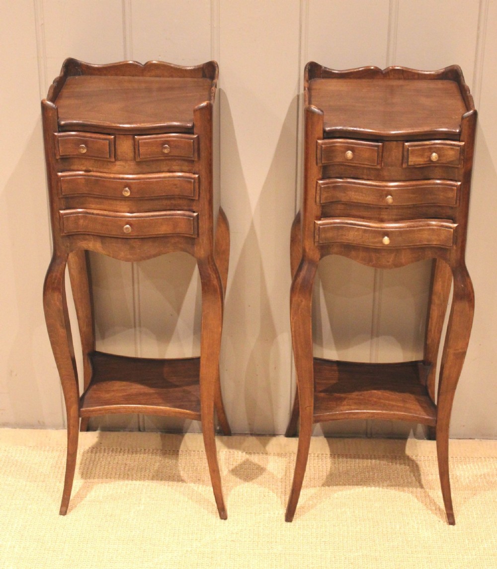 Pair Of Slim French Cherry Wood Bedside Cabinets