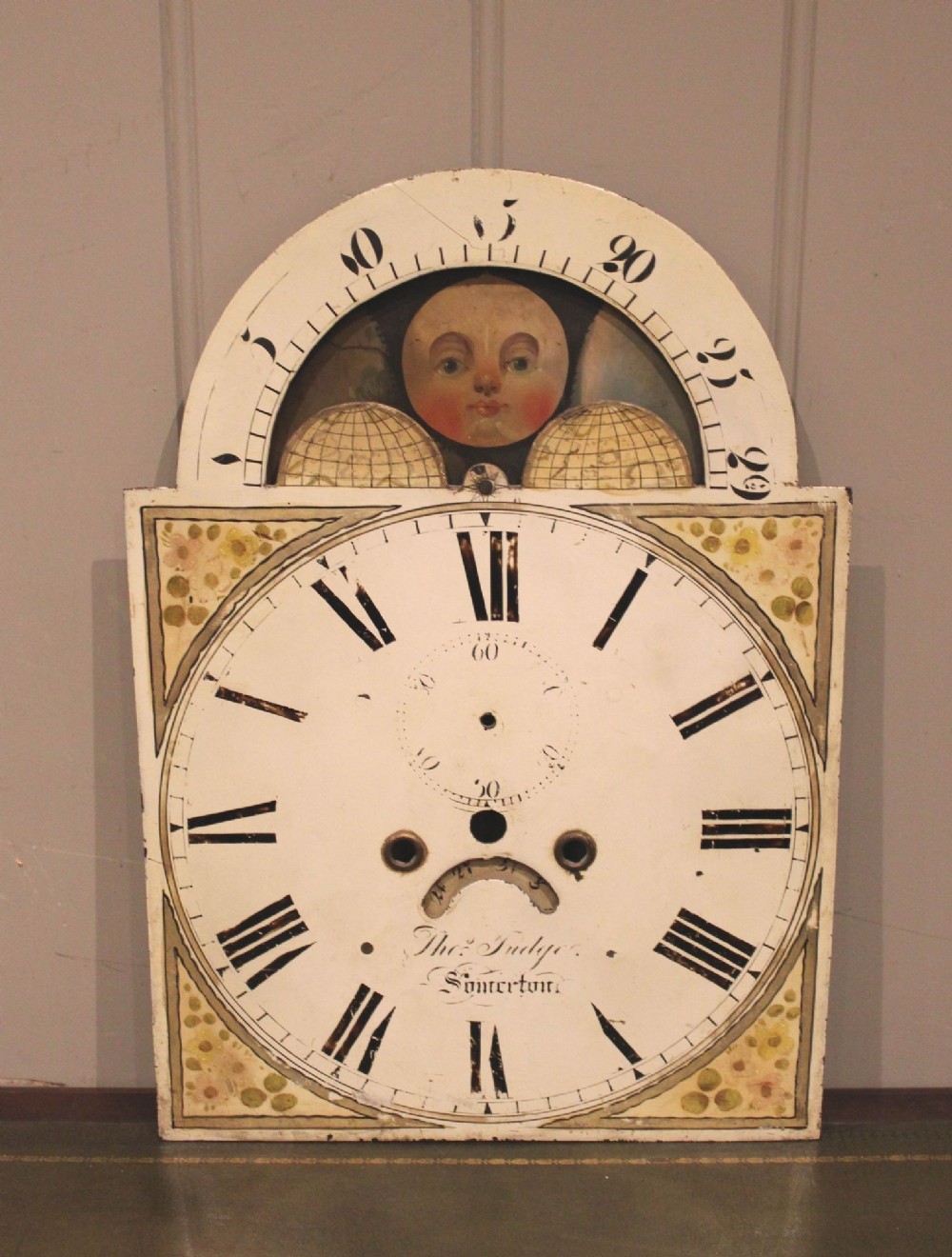Arched Moon Roller Longcase Clock Dial