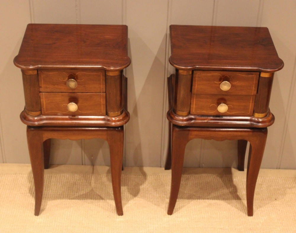 Pair Of French Rosewood & Walnut Low Bedside Cabinets
